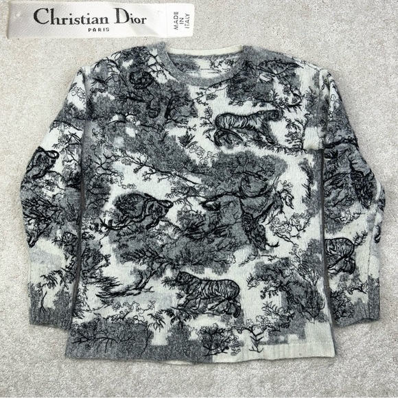 Christian Dior Cashmere Italy Toile De Jouy Dioriviera Animal Knit Sweater 40 - Picture 1 of 16